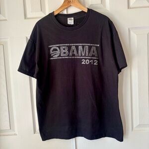 Vintage Y2K 2012 Women’s Obama Presidential Shirt Black Rhinestones Bling